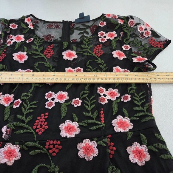 Modcloth Womens Black Mesh Floral Embroidered Dress Size L Feminine Fairy Whimsy - Picture 8 of 12
